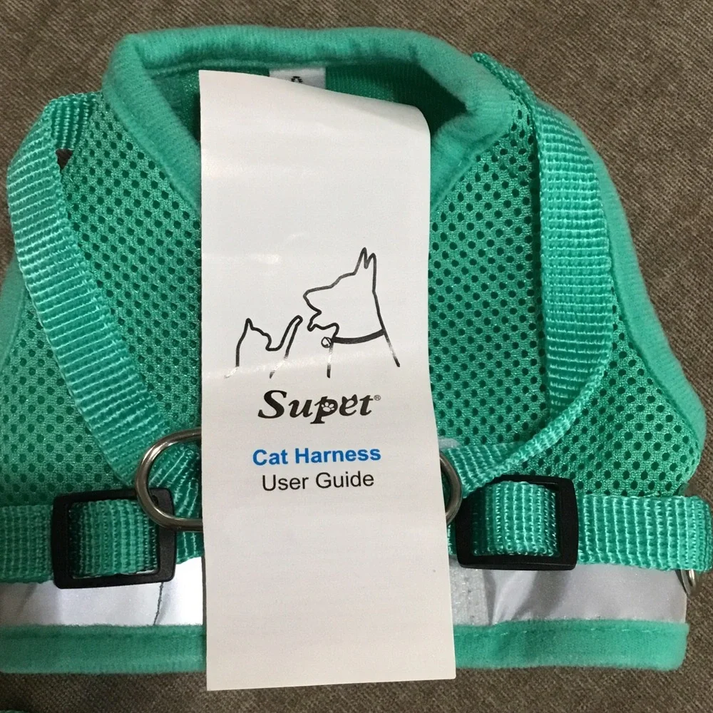 Supet turquoise step in cat harness & leash, NIB.